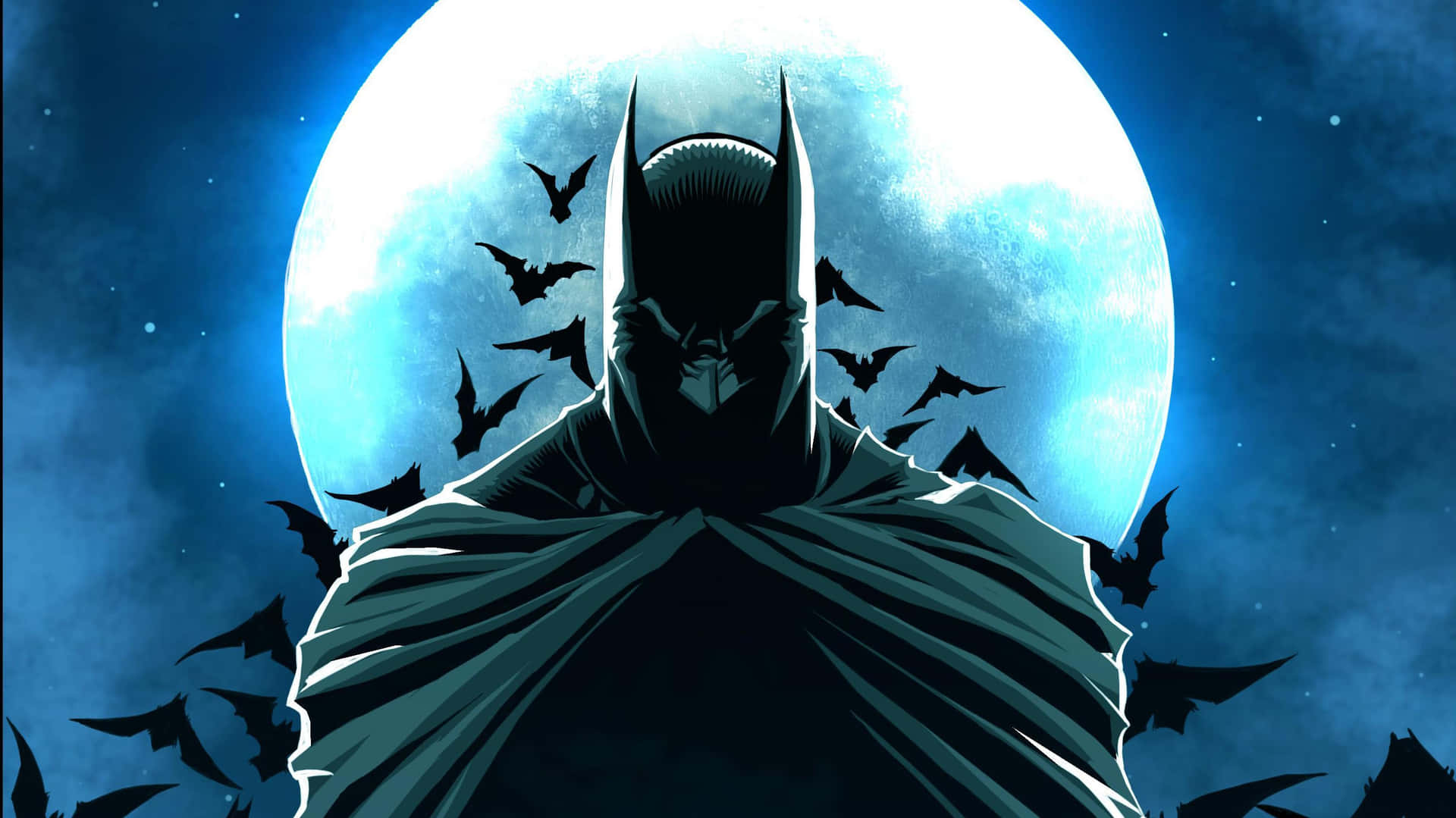 Batman In Front Of Full Moon And Bats Picture