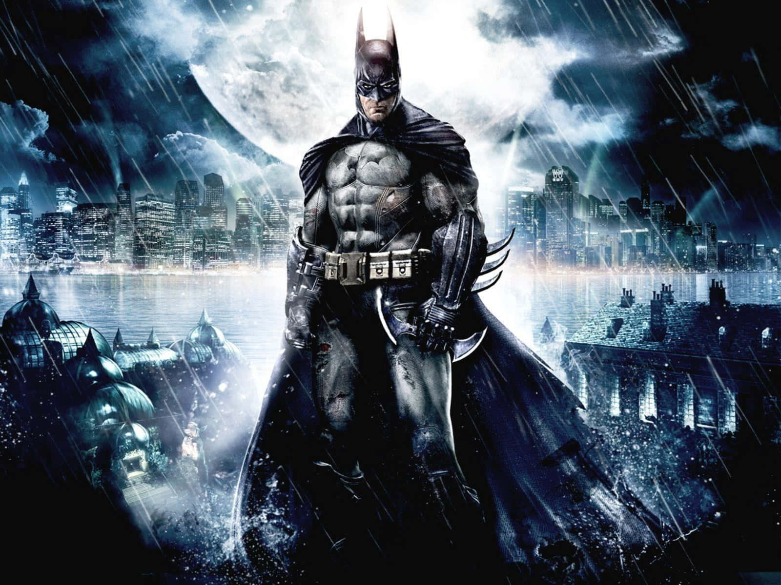 Batman I Gotham City Under Regnen Billede Desktop Tapet