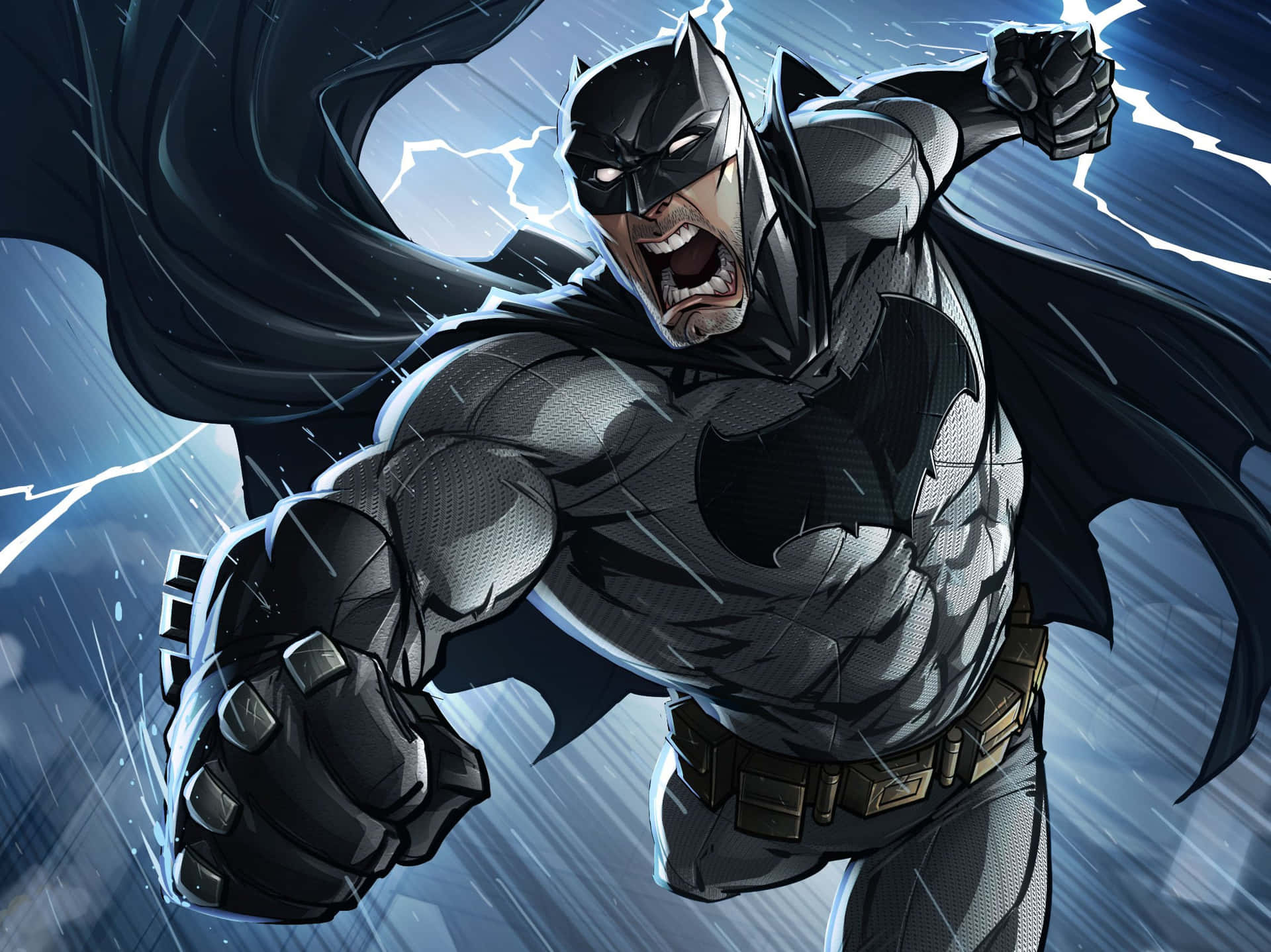 Batman Kæmper Under Regn Og Lynbillede