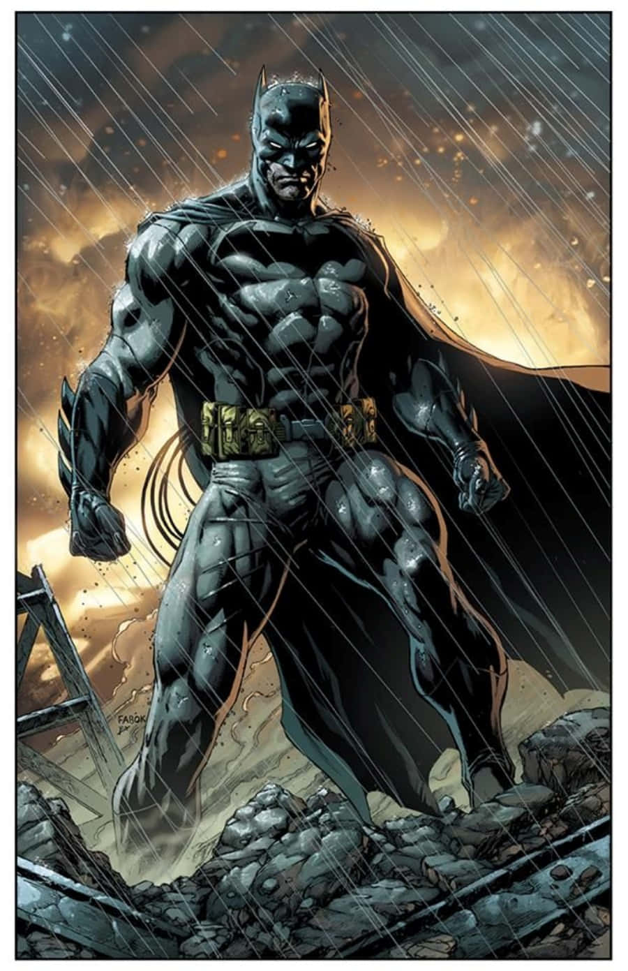 Imagende Batman En Un Cómic, Con Fuego Y Lluvia.