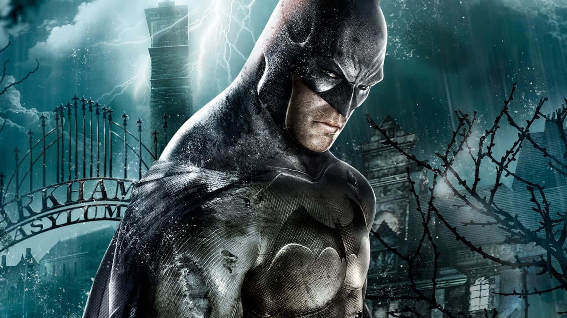 Imagende Batman En El Asilo De Arkham Bajo La Lluvia.