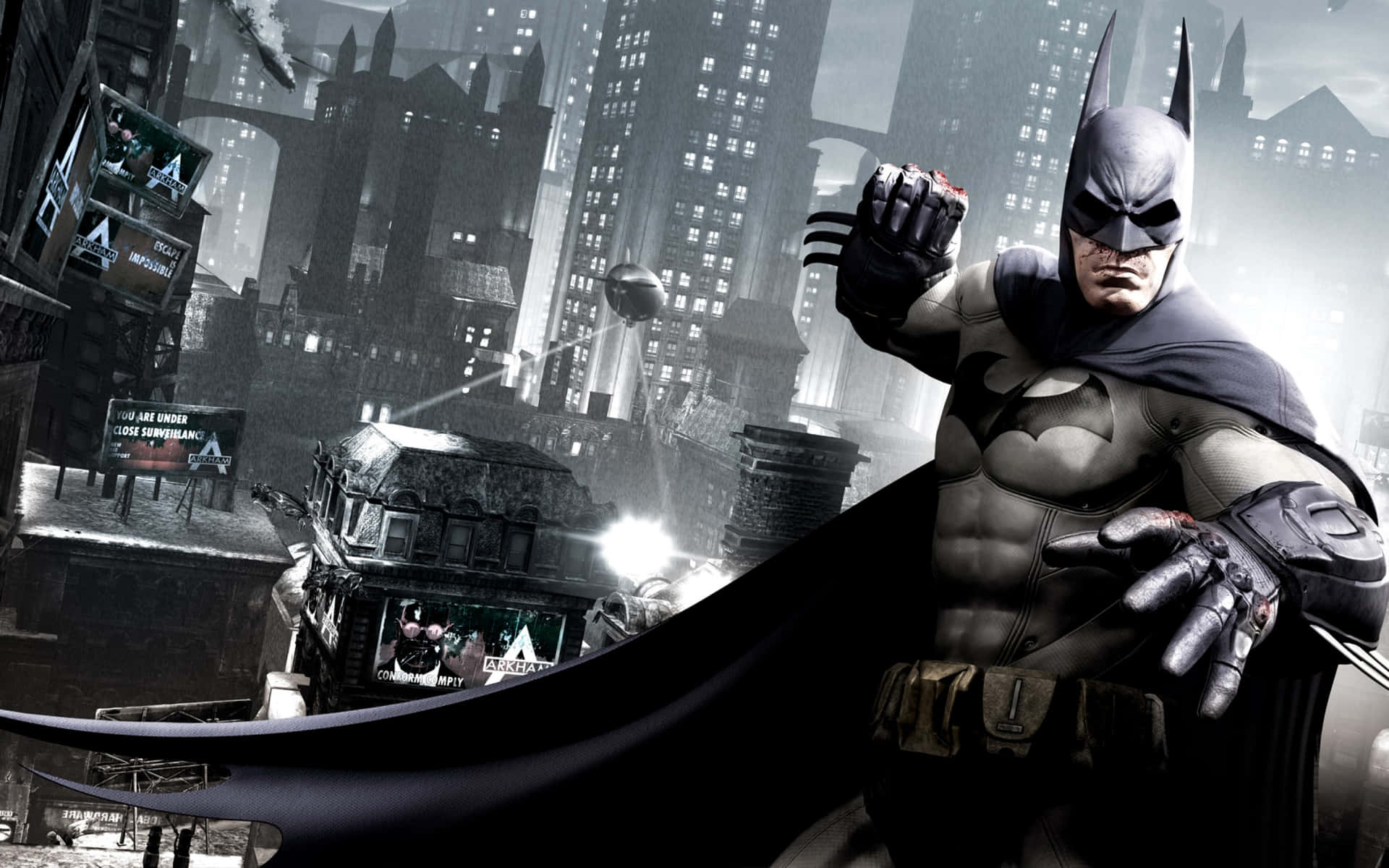 Imagemdo Batman Com O Punho Erguido Em Direção A Gotham.