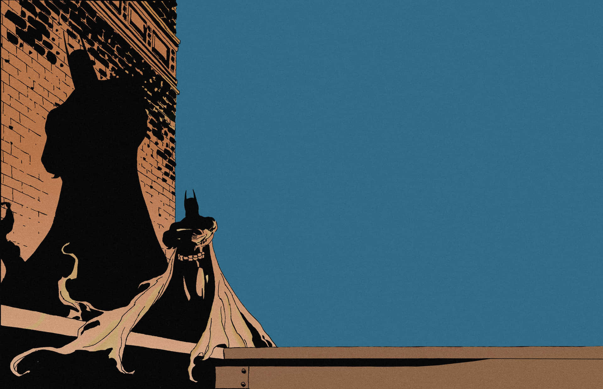 Batman Silhouet Op Gotham Dakterras Achtergrond