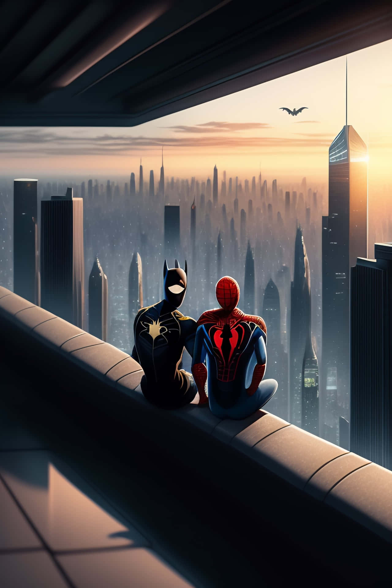 Batman_ Spiderman_ Cityscape_ View.jpg Wallpaper