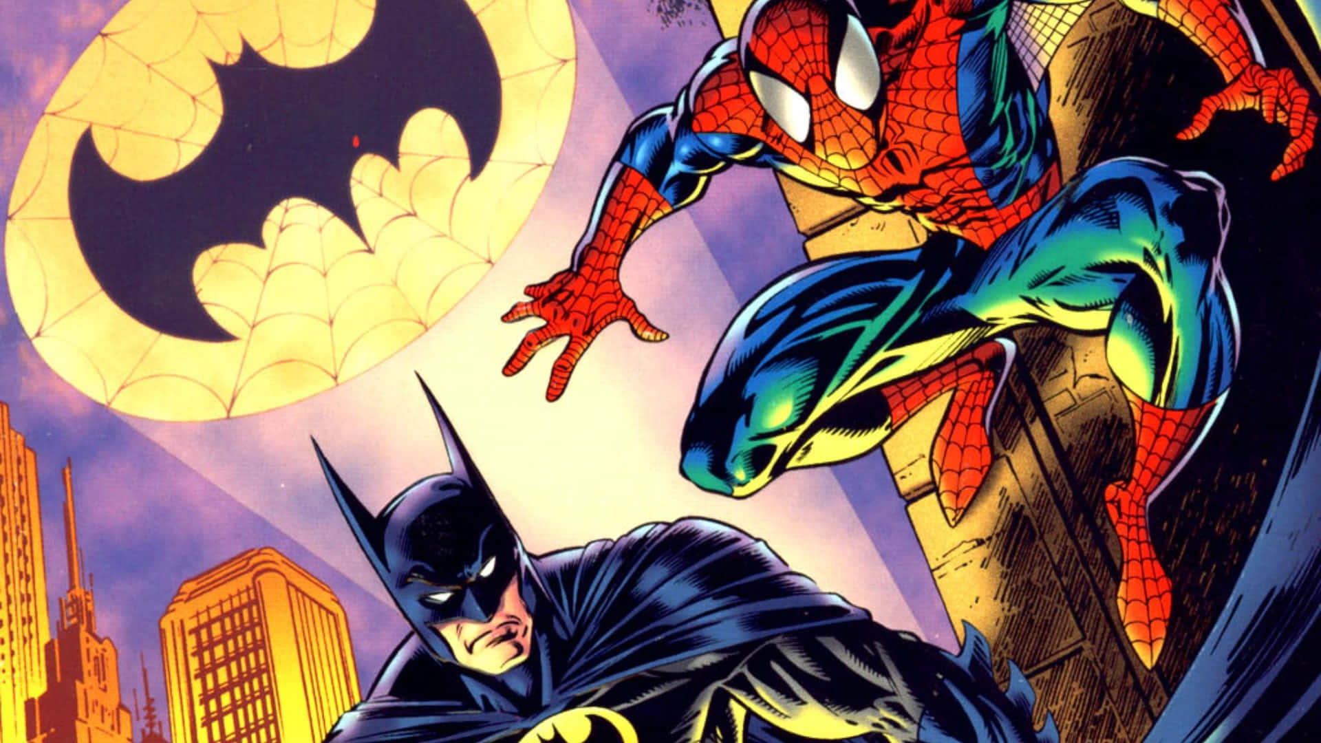 Batman Spiderman Crossover Action Wallpaper