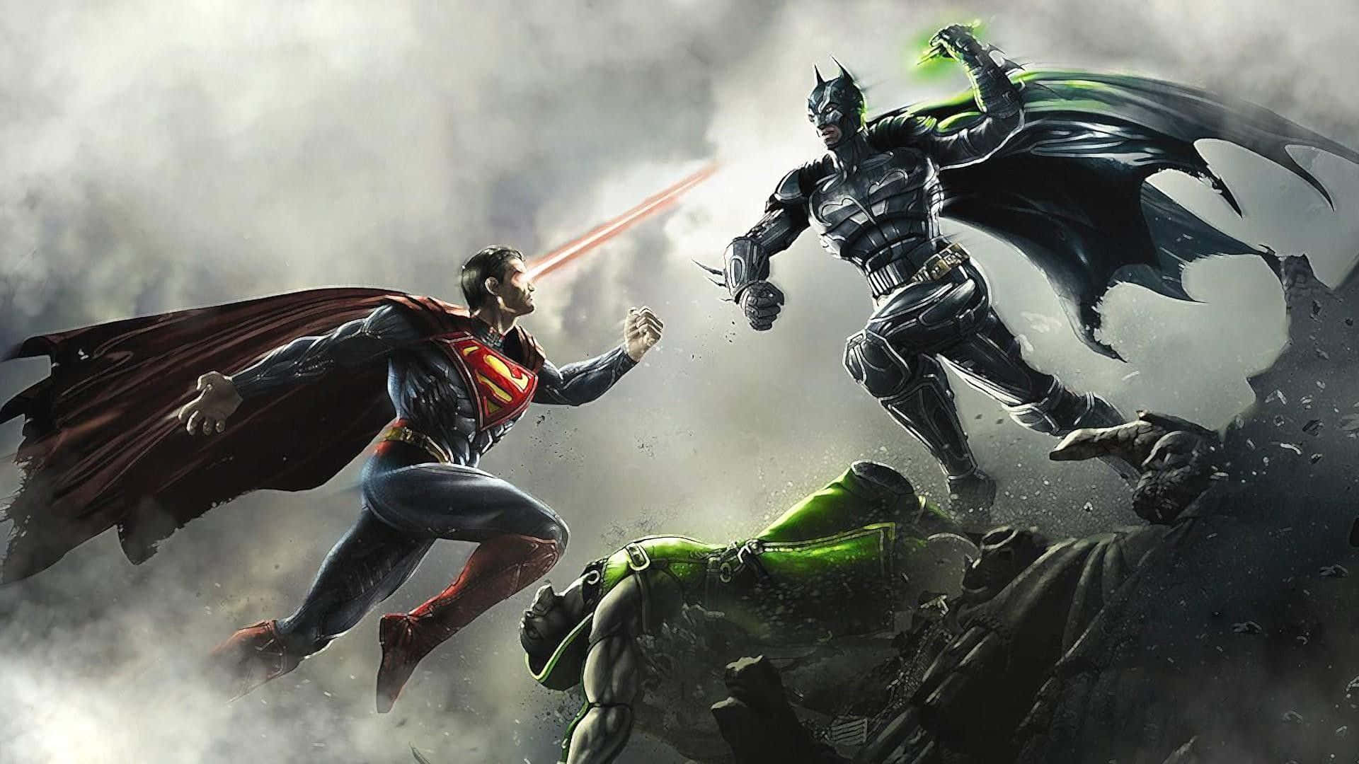 Lutandocom Superman Em Um Tablet Do Batman. Papel de Parede