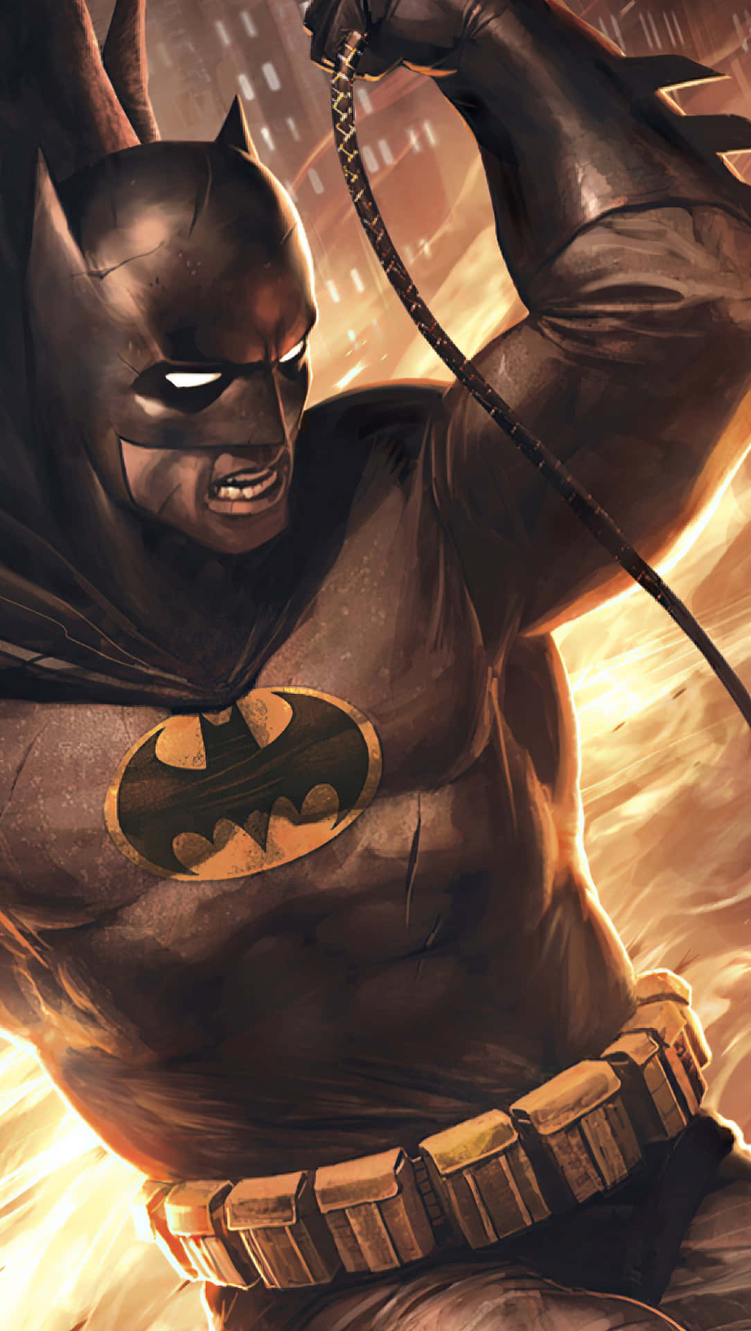 Batman brooding over Gotham City in The Dark Knight Returns Wallpaper