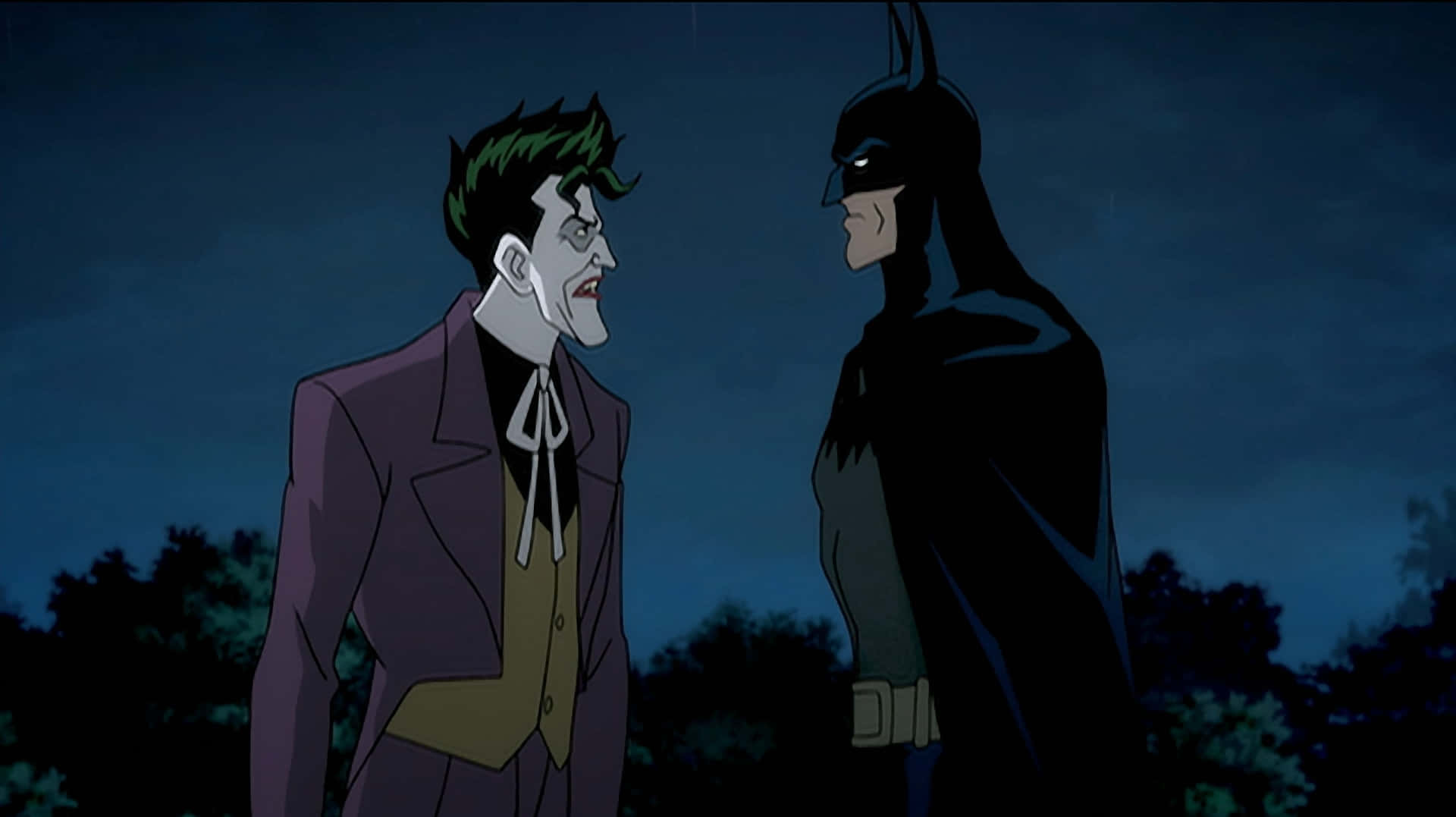 The Joker confronts Batman in an intense scene from Batman: The Killing Joke Wallpaper
