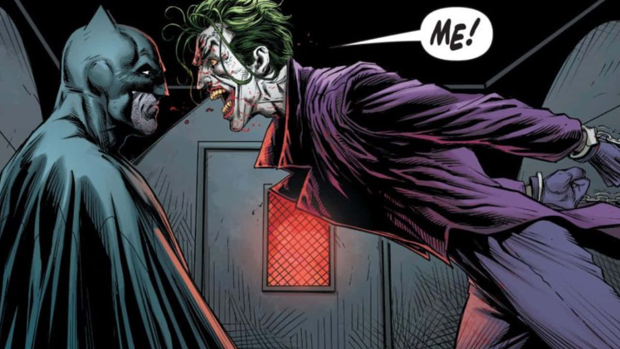 Batman facing the three Jokers in an intense showdown Wallpaper