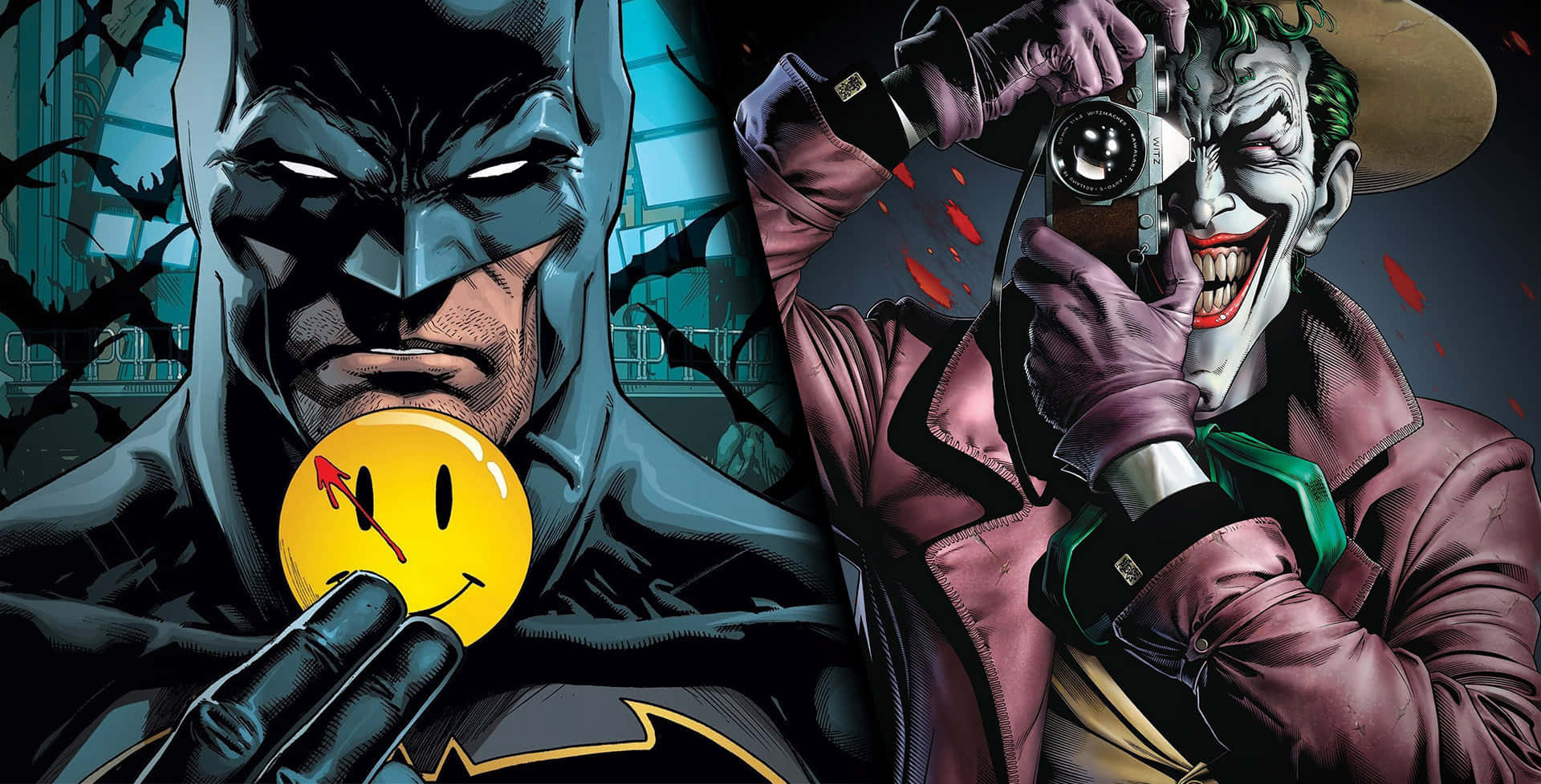Batman and the Three Jokers face off in a dramatic encounter Wallpaper