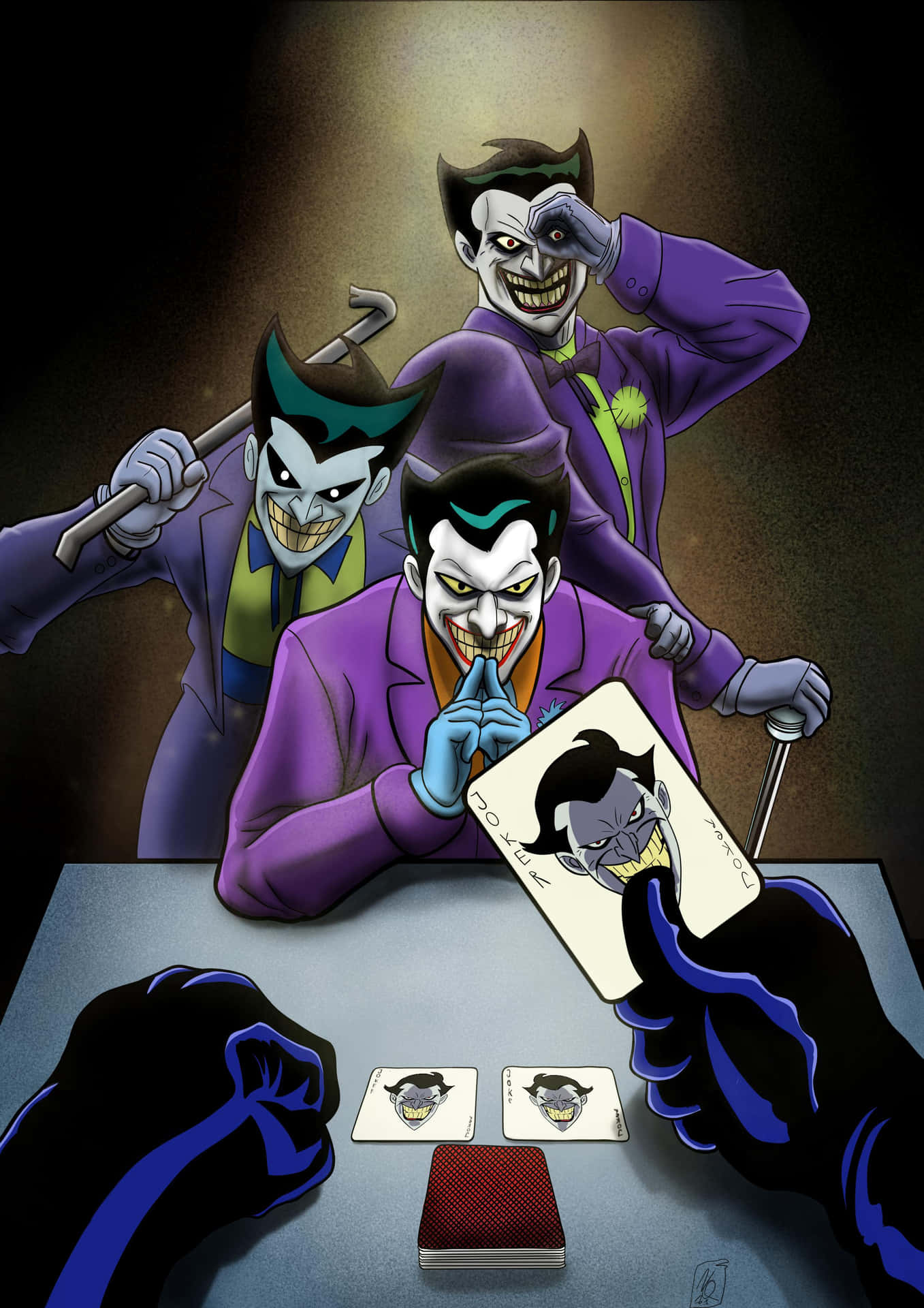 Batman confronts the three mysterious Jokers Wallpaper