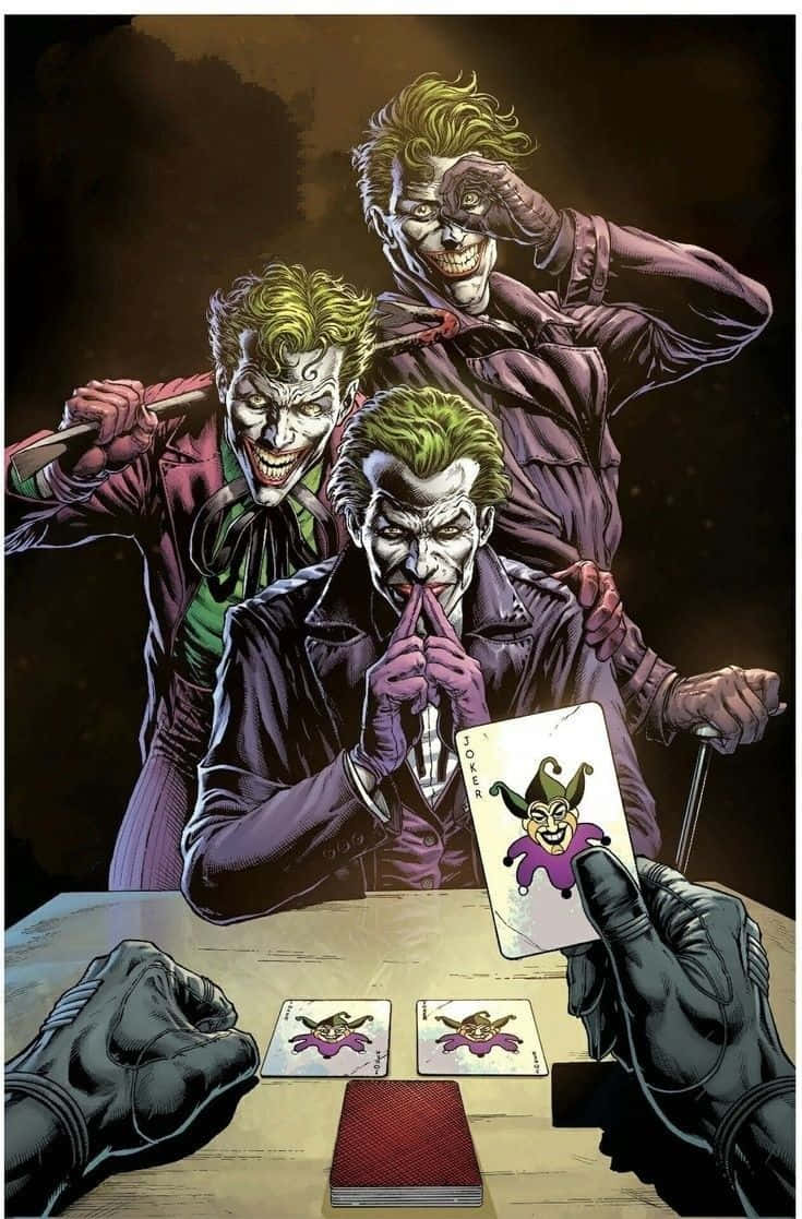 Batman staring down the notorious Three Jokers Wallpaper