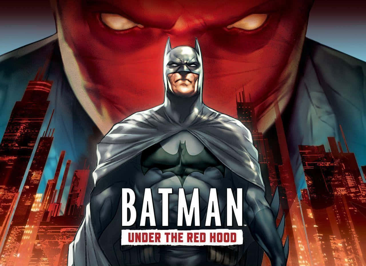 Caption: Batman and Red Hood Face-off in an Epic Confrontation Wallpaper