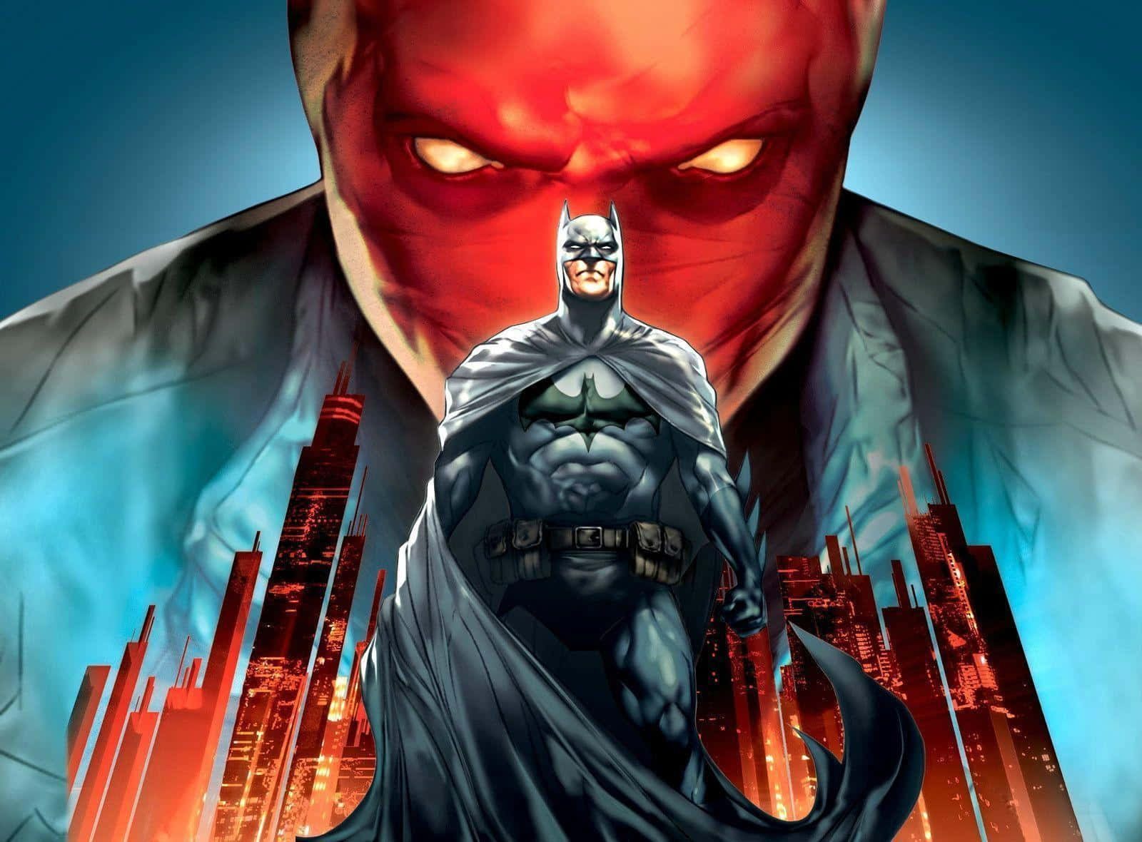 Caption: Batman and Red Hood Face Off in Intense Showdown Wallpaper
