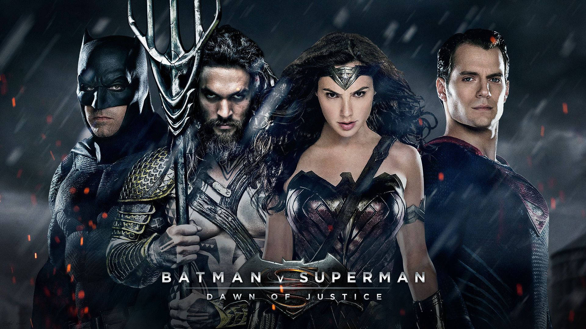 Batman V Superman Dawn Of Justice With Aquaman And Wonder Woman Poster Wallpaper