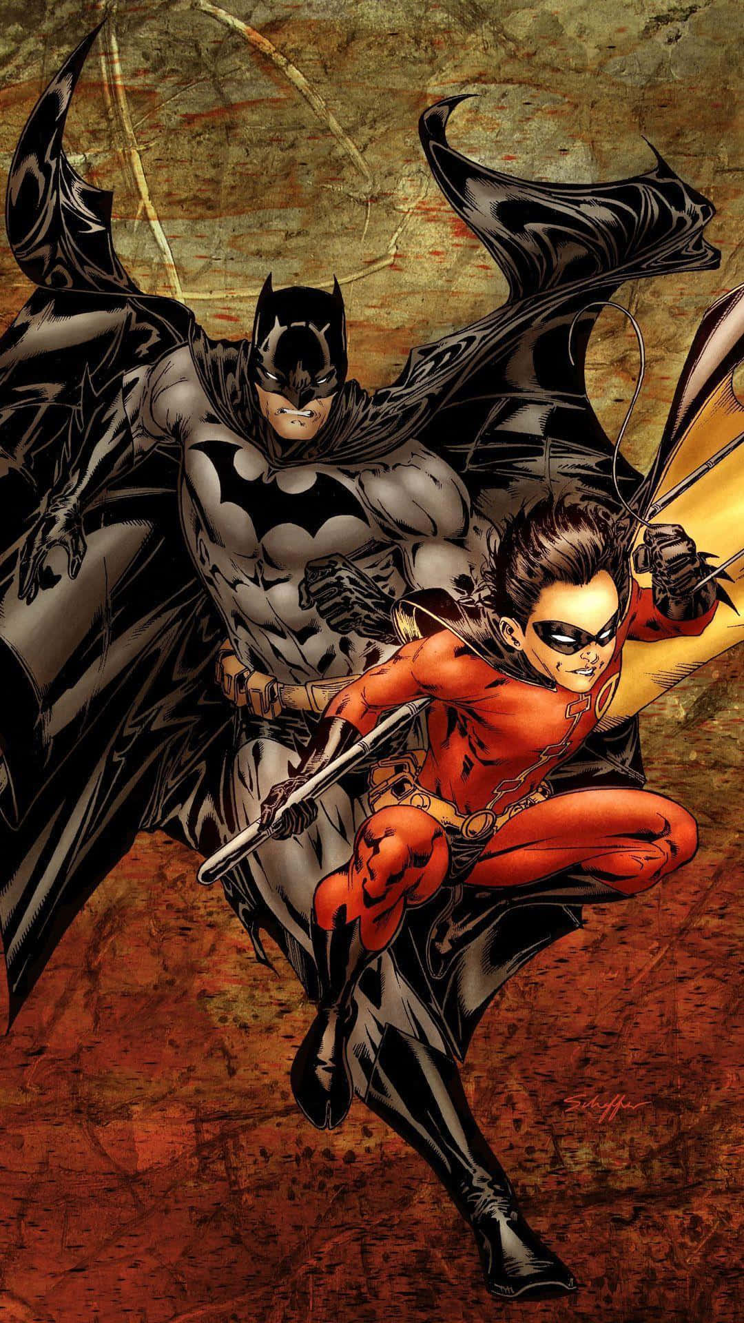 Epic Battle: Batman and Robin Face-off Wallpaper