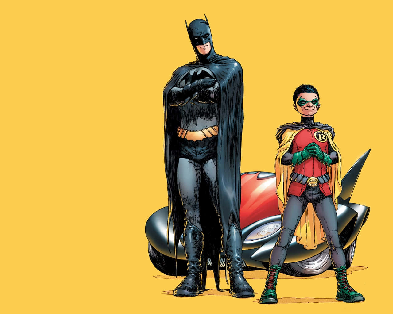 Batman and Robin Face Off in an Epic Battle Wallpaper