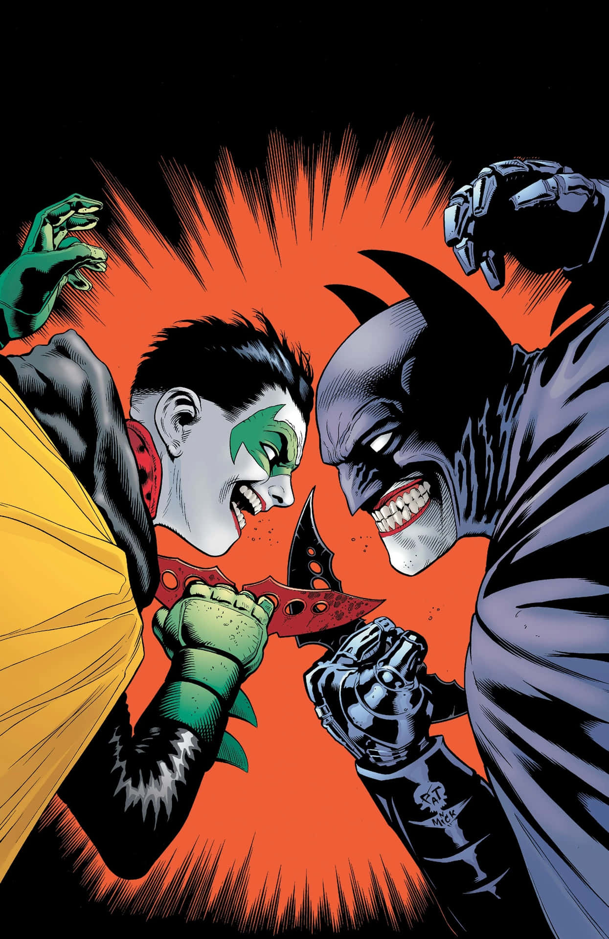 Batman and Robin Face-Off in an Intense Battle Wallpaper