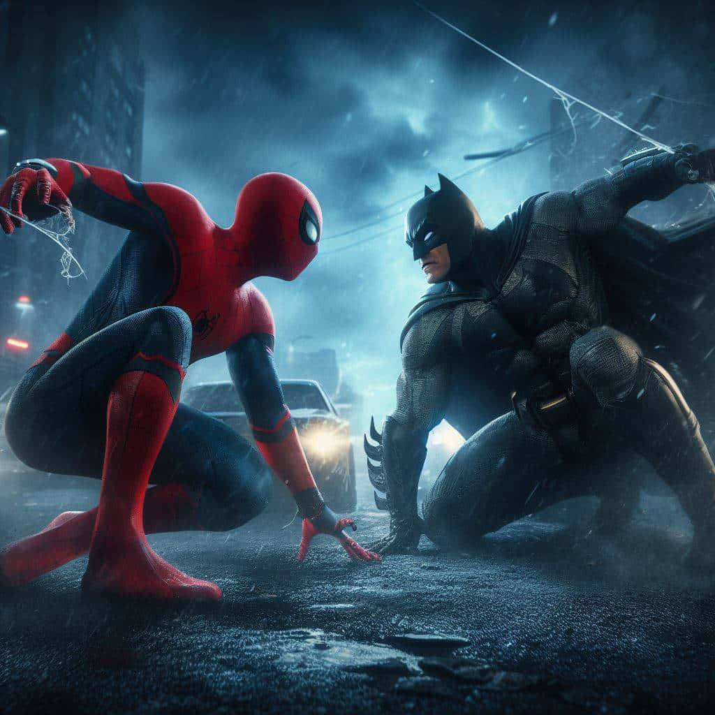 Batman Vs Spiderman Epic Confrontation Wallpaper