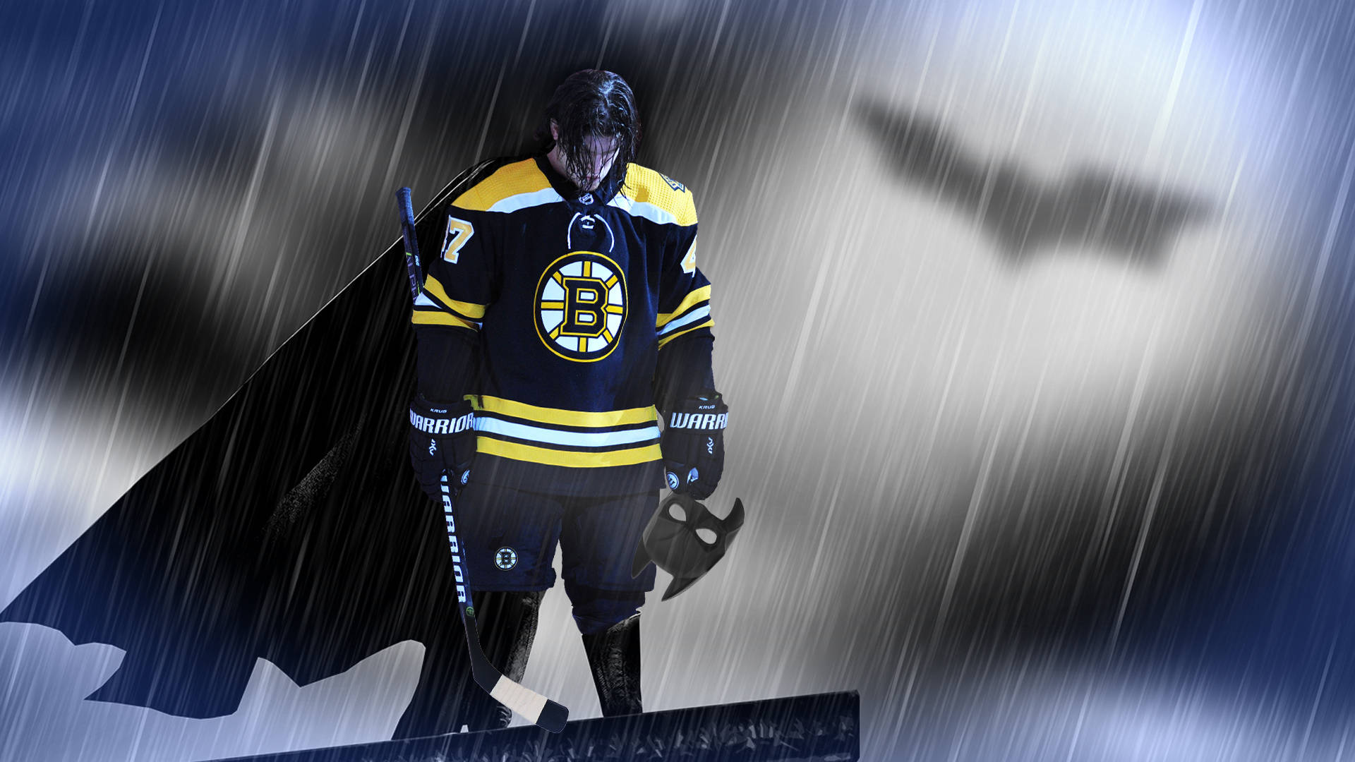 Batman Wearing Torey Krug's Boston Bruins Attire Wallpaper