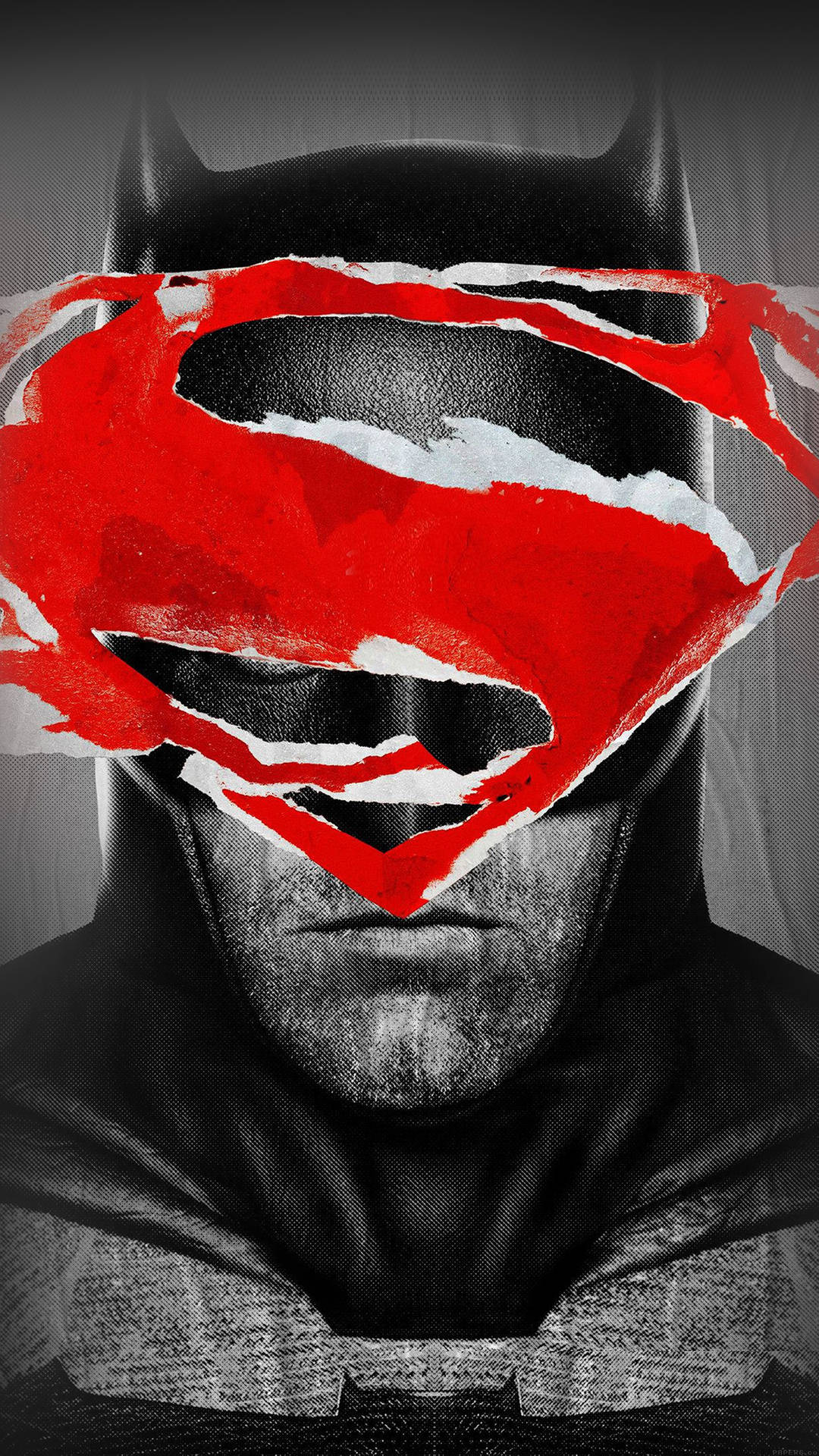 Batman med rødt Superman Logo Smartphone Baggrund Wallpaper