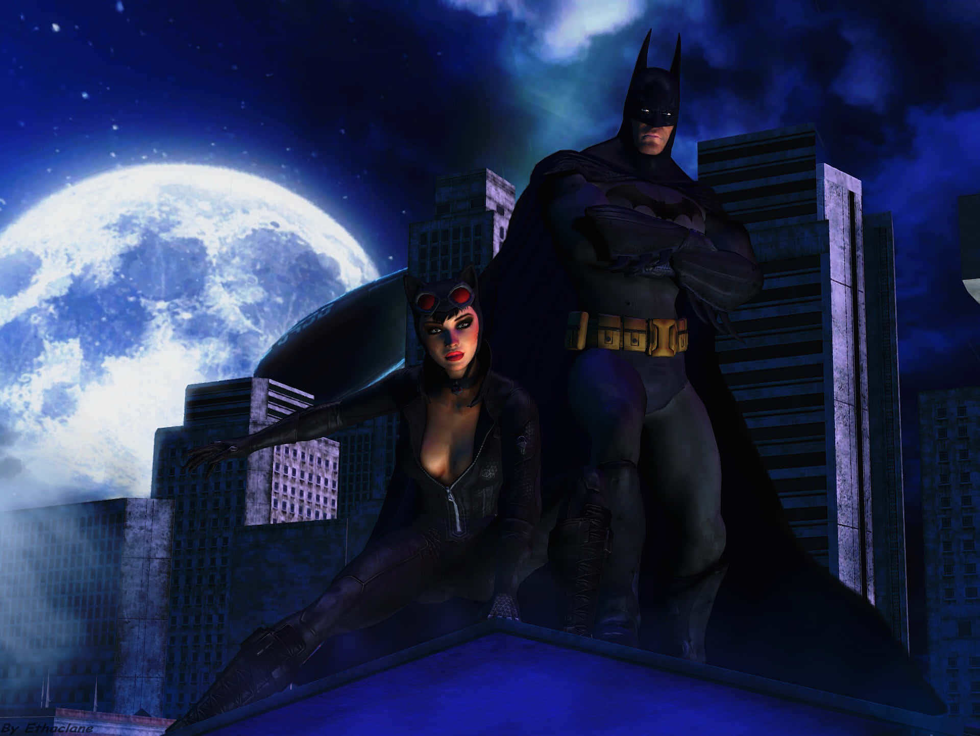 Batmanand Catwoman Arkham City Moonlight Vigil Wallpaper