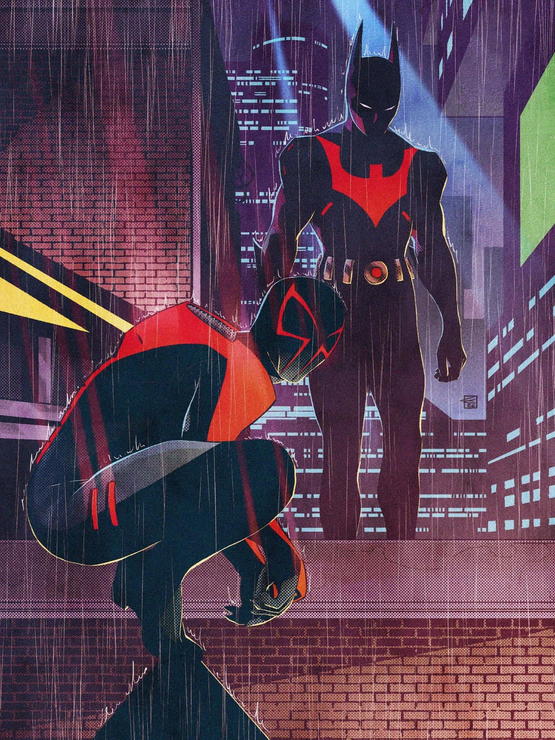 Batmanand Spiderman Noir Standoff Wallpaper