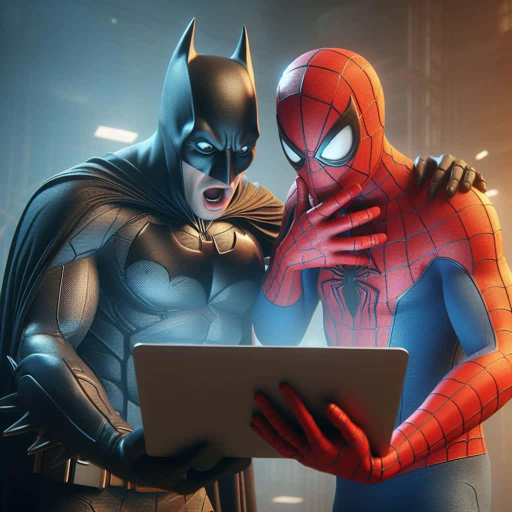 Batmanand Spiderman Shockedat Screen Wallpaper