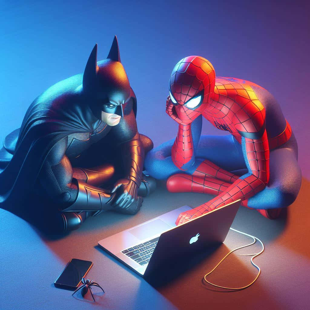 Batmanand Spiderman Team Upat Laptop Wallpaper