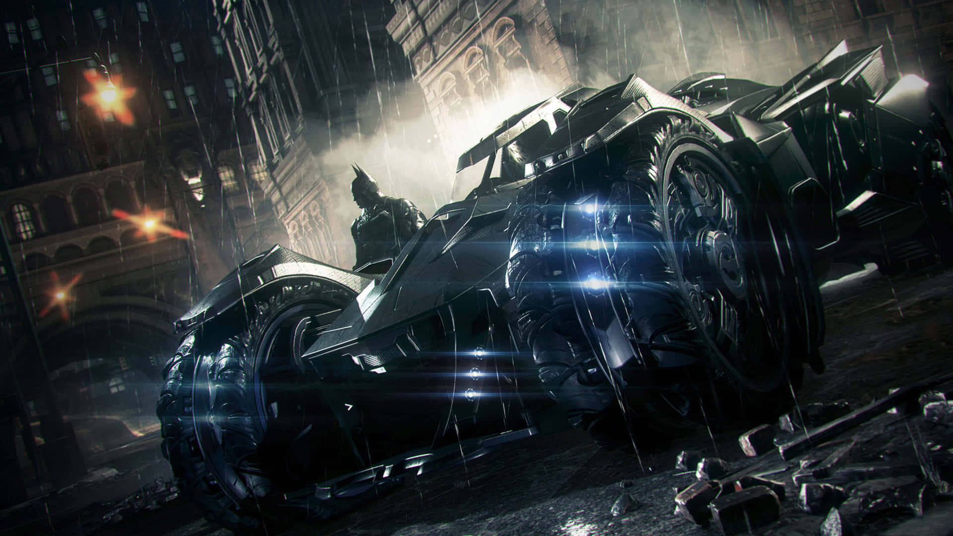 Experience the Thrill of Batman in the Detailed and Sleek Batmobile Wallpaper