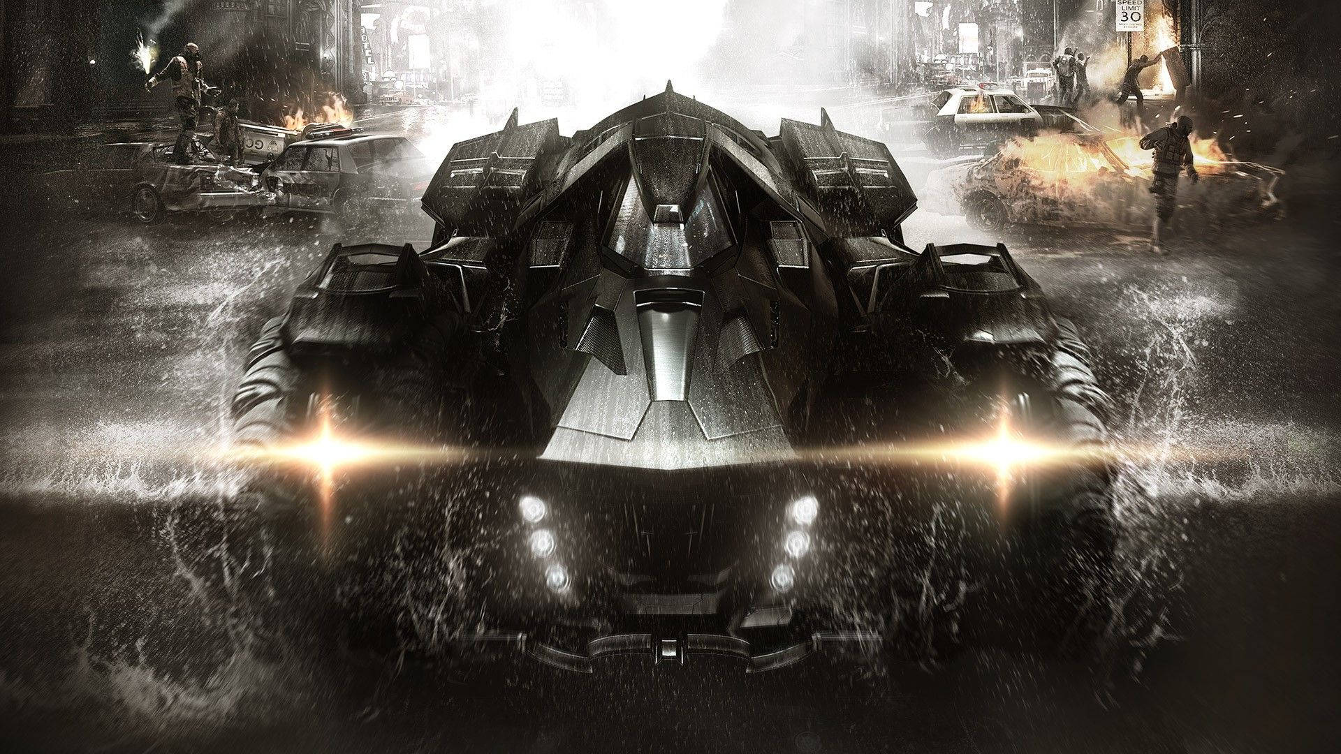 Batmobile Splashed With Water Wallpaper