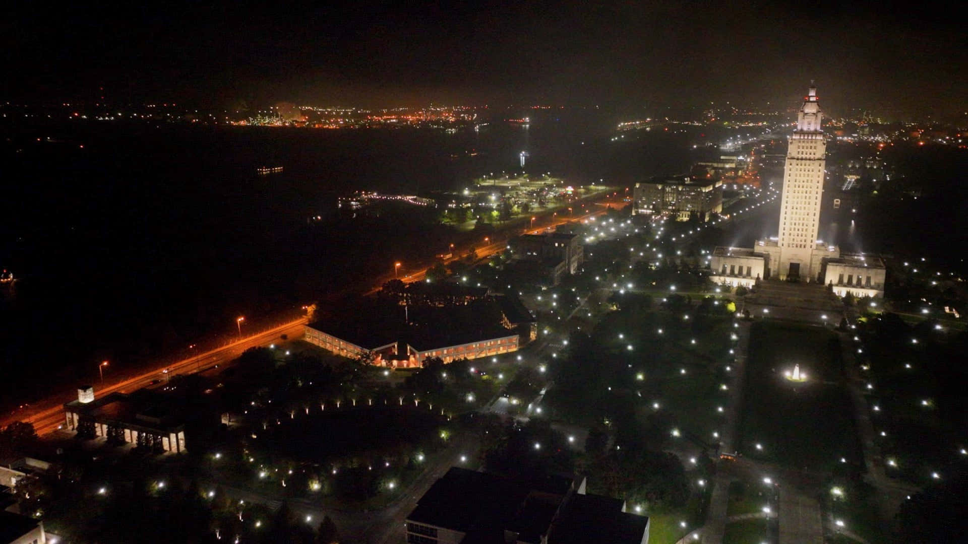 Download Baton Rouge Nighttime Aerial View Wallpaper | Wallpapers.com