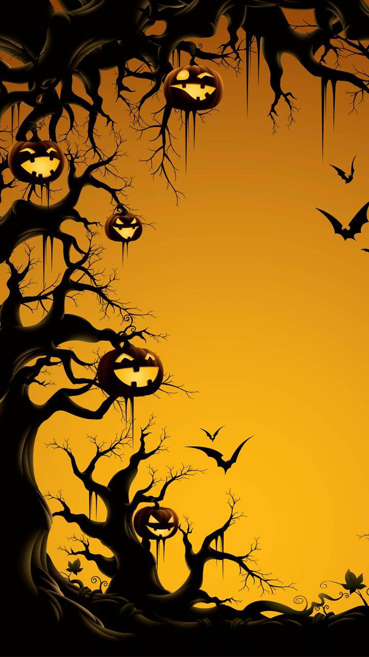 Bats And Scary Forest Halloween Phone Wallpaper