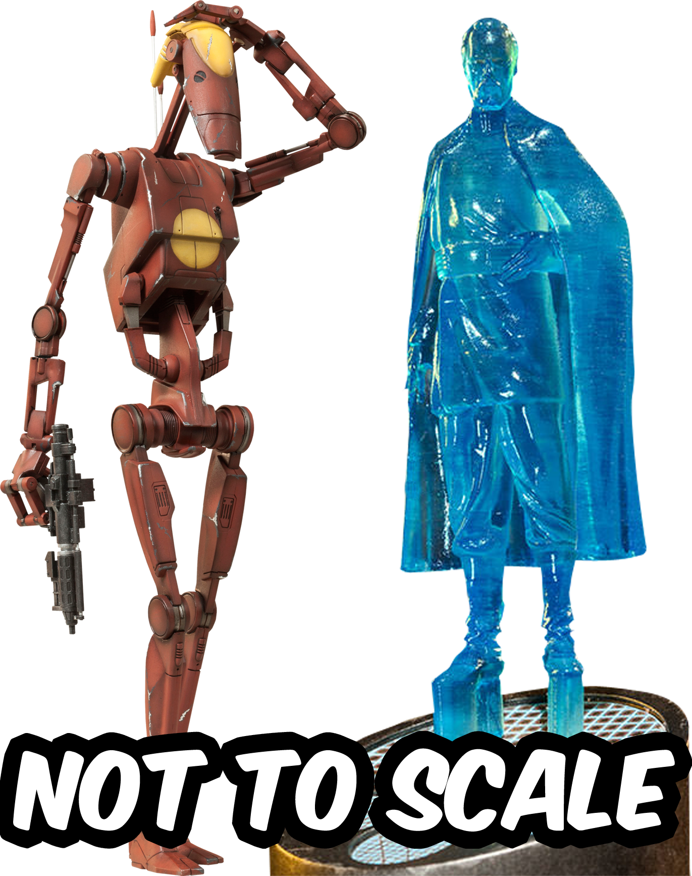 Battle Droidand Hologram Figure Comparison PNG