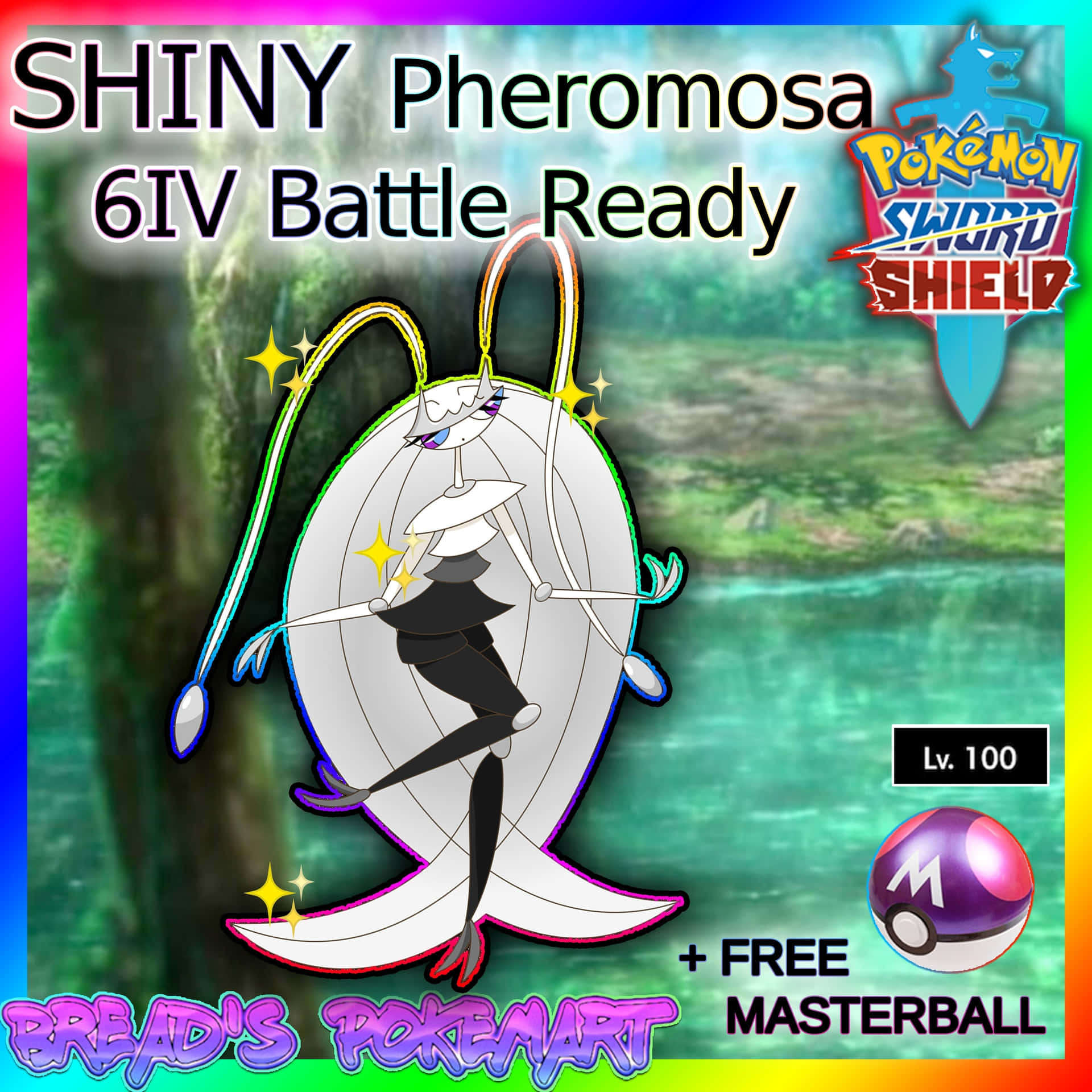 Battle-Ready Shiny Pheromosa Pokemon in Action Wallpaper