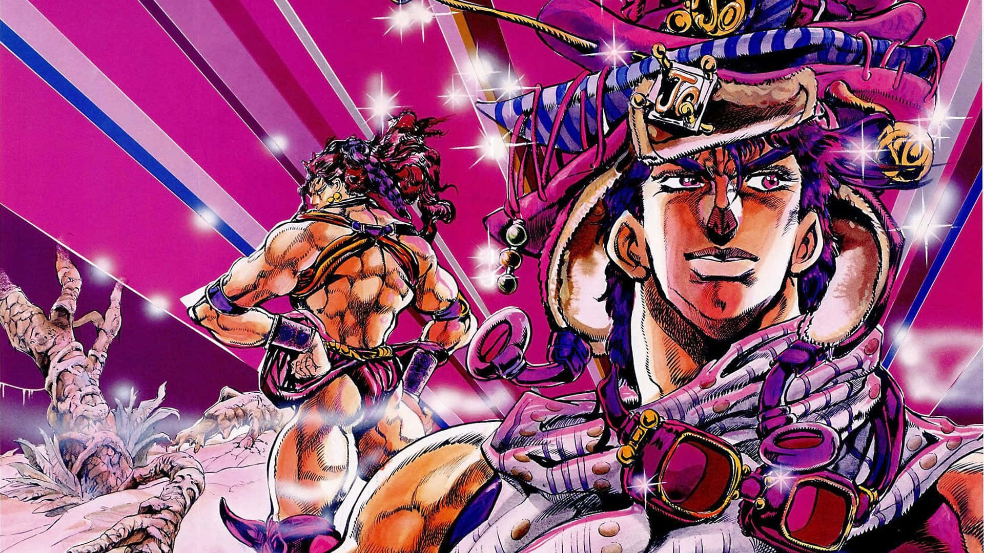 Intense action with Battle Tendency characters Wallpaper