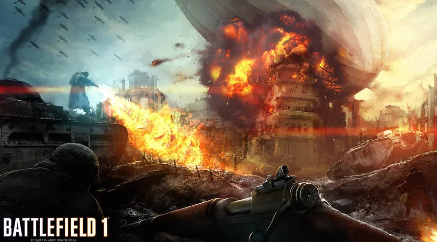 Explosiónde Dirigible En Alta Definición Battlefield 1 Fondo de pantalla