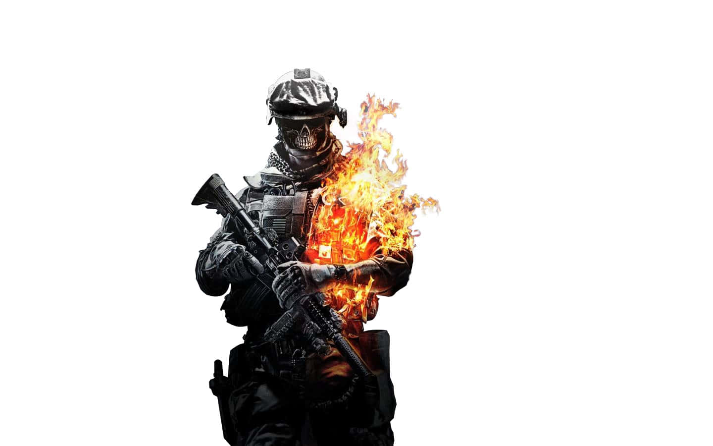 A Soldier Holding A Gun And Fire