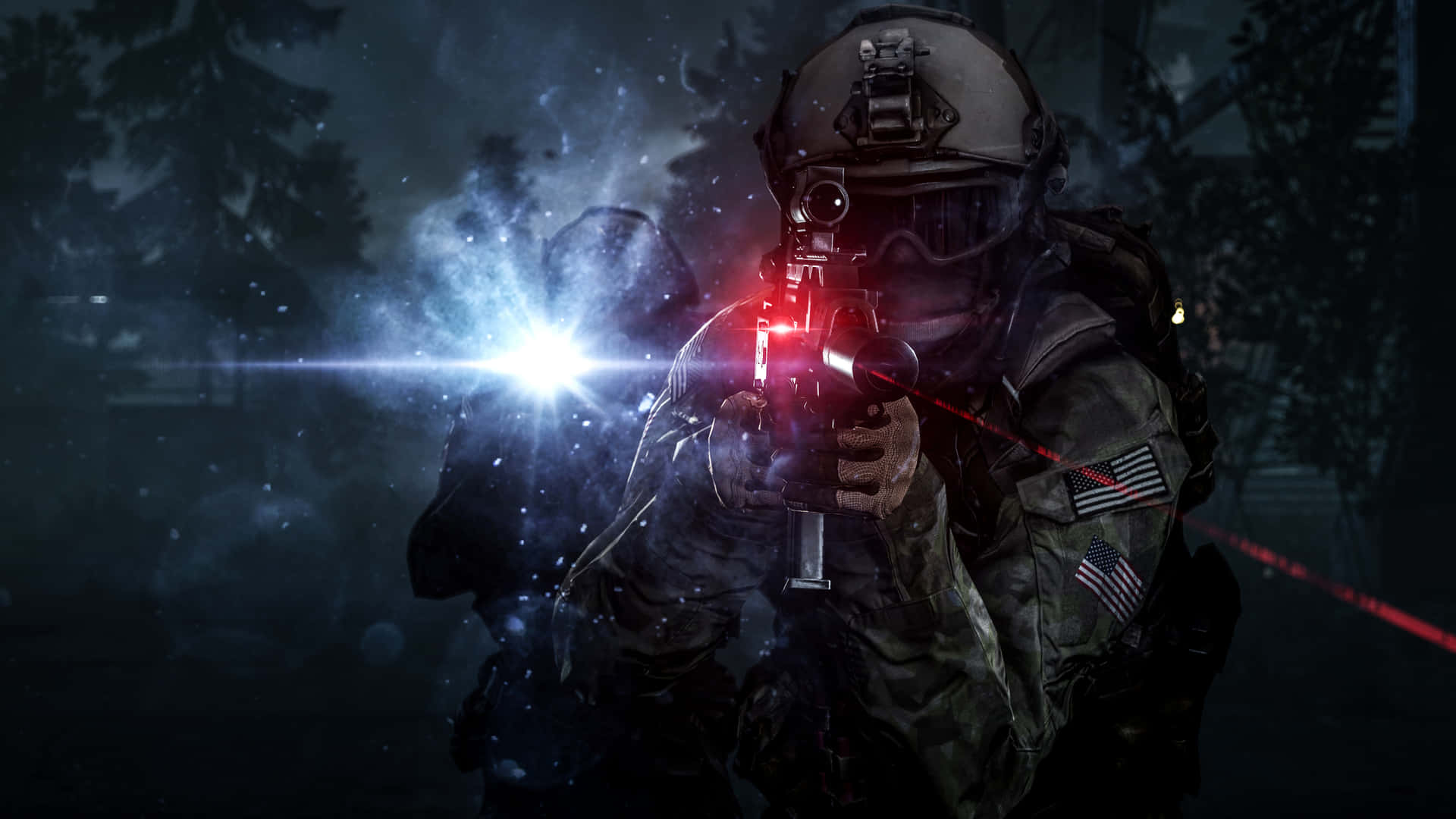 A Soldier With A Flashlight In Front Of Him Wallpaper
