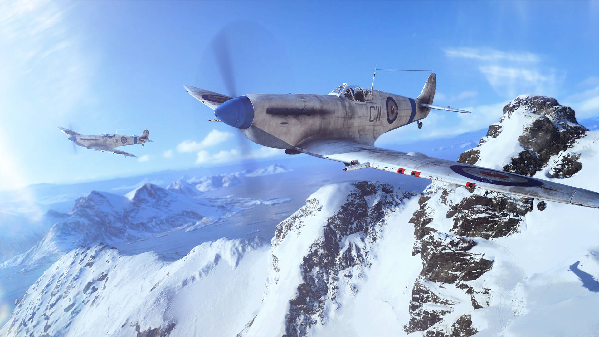 Battlefield5 Aviones En 4k Sobre Las Montañas Nevadas Fondo de pantalla