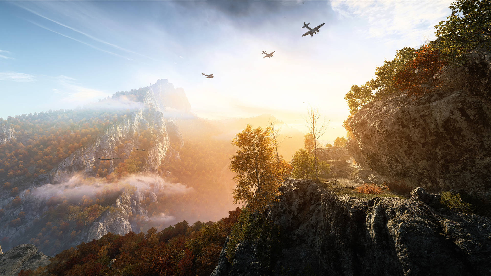 Battlefield 5 4k Warplanes Above Mountains Sunrise Wallpaper