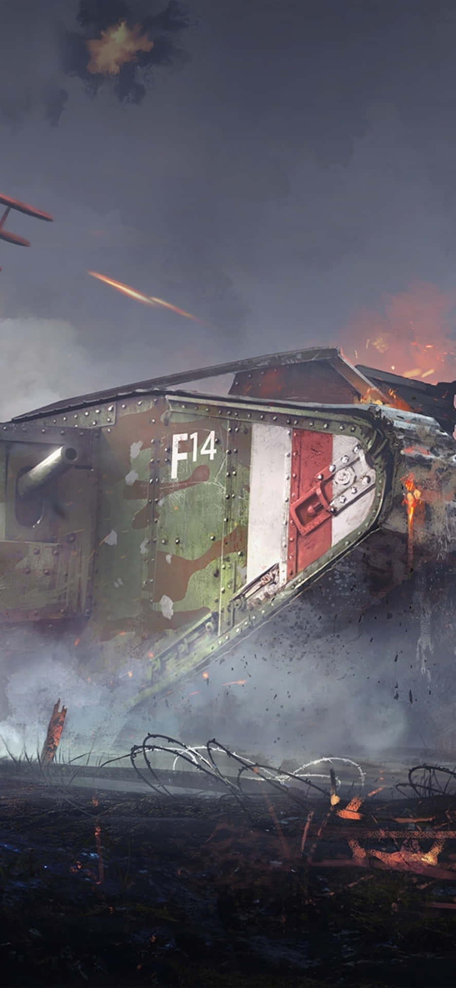 A Tank Is Flying Over A Fire Wallpaper