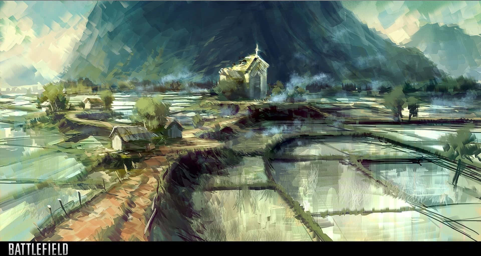 Rice Field Digital Painting Battlefield V Background