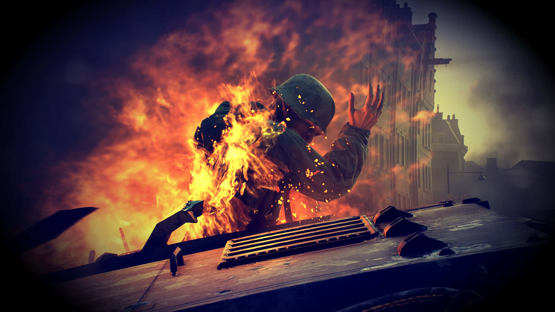 Soldier Engulfed With Flames Battlefield V Background