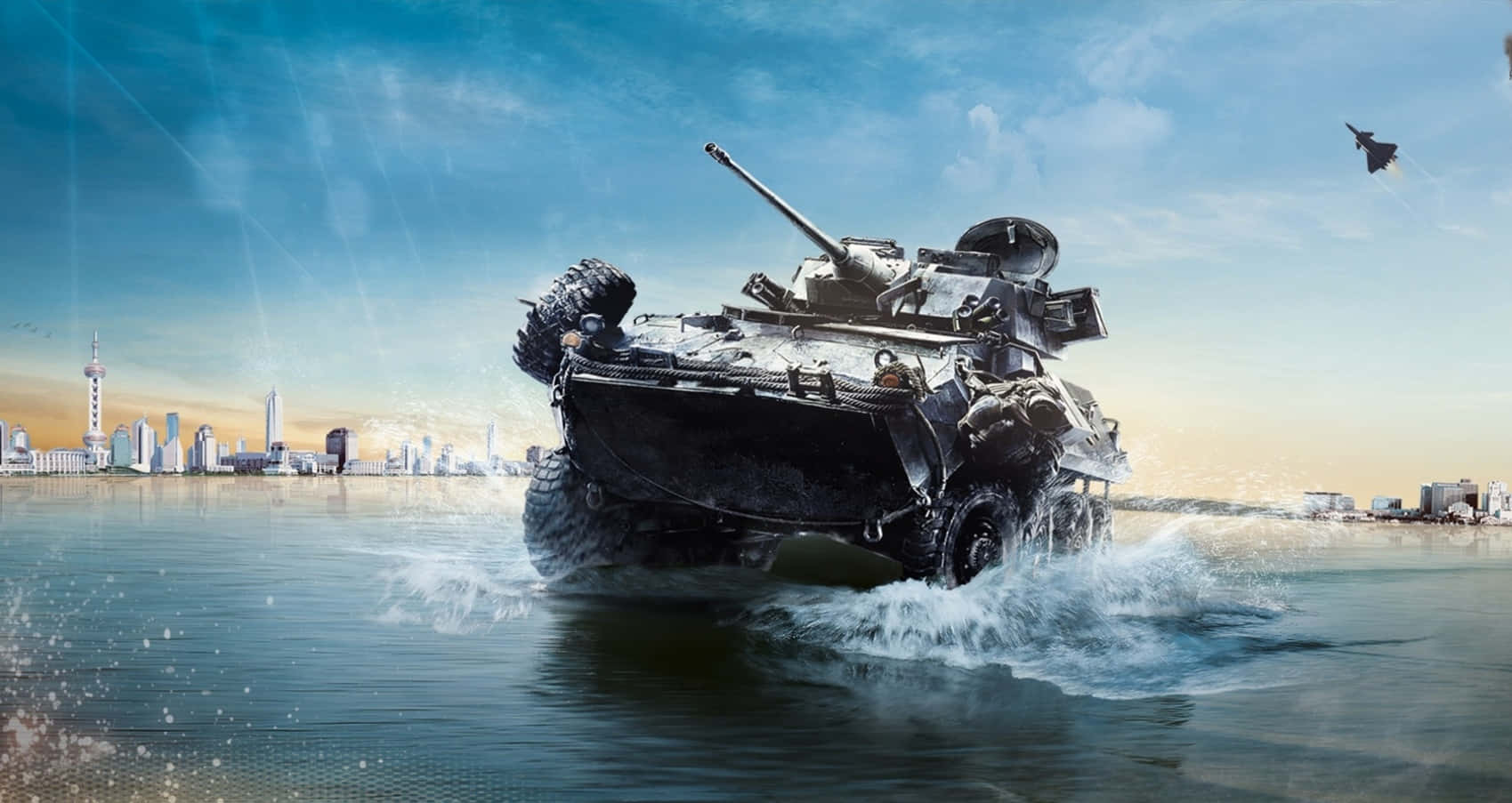 Action-packed Battlefield with Military Vehicles Wallpaper