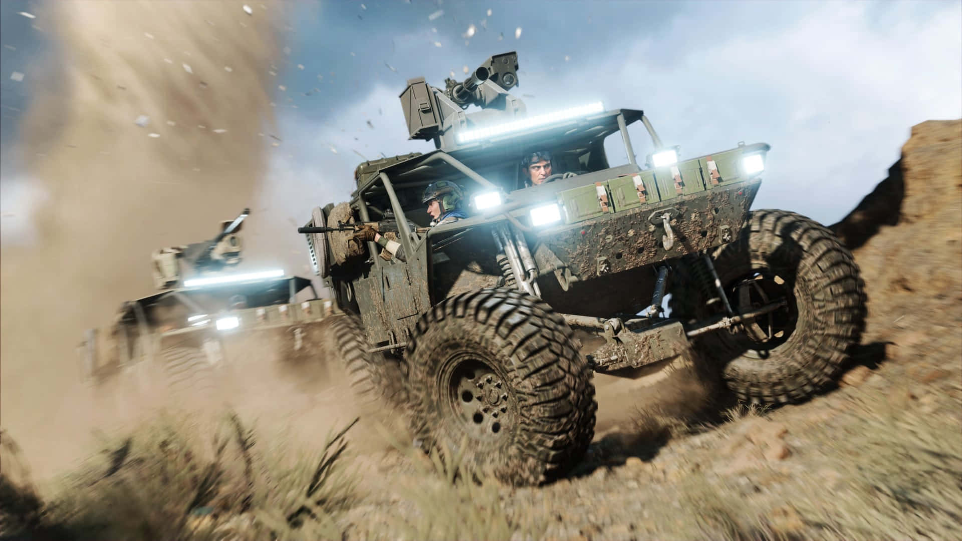 Battlefield vehicles in action during a military operation Wallpaper