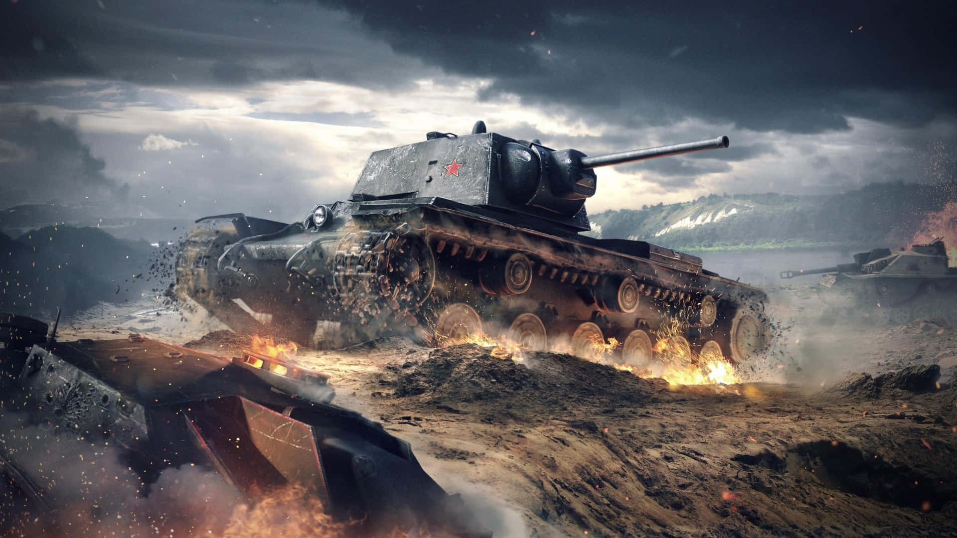 Heavy Armored Battlefield Vehicles in Action Wallpaper