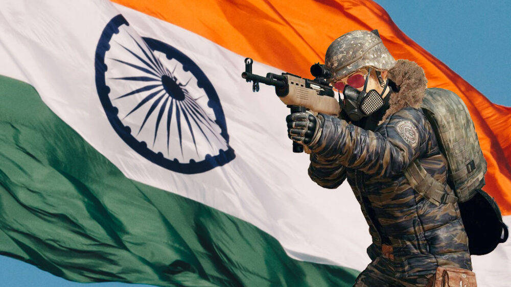 Battlegroundindia Soldat Och Indiska Flaggan. Wallpaper