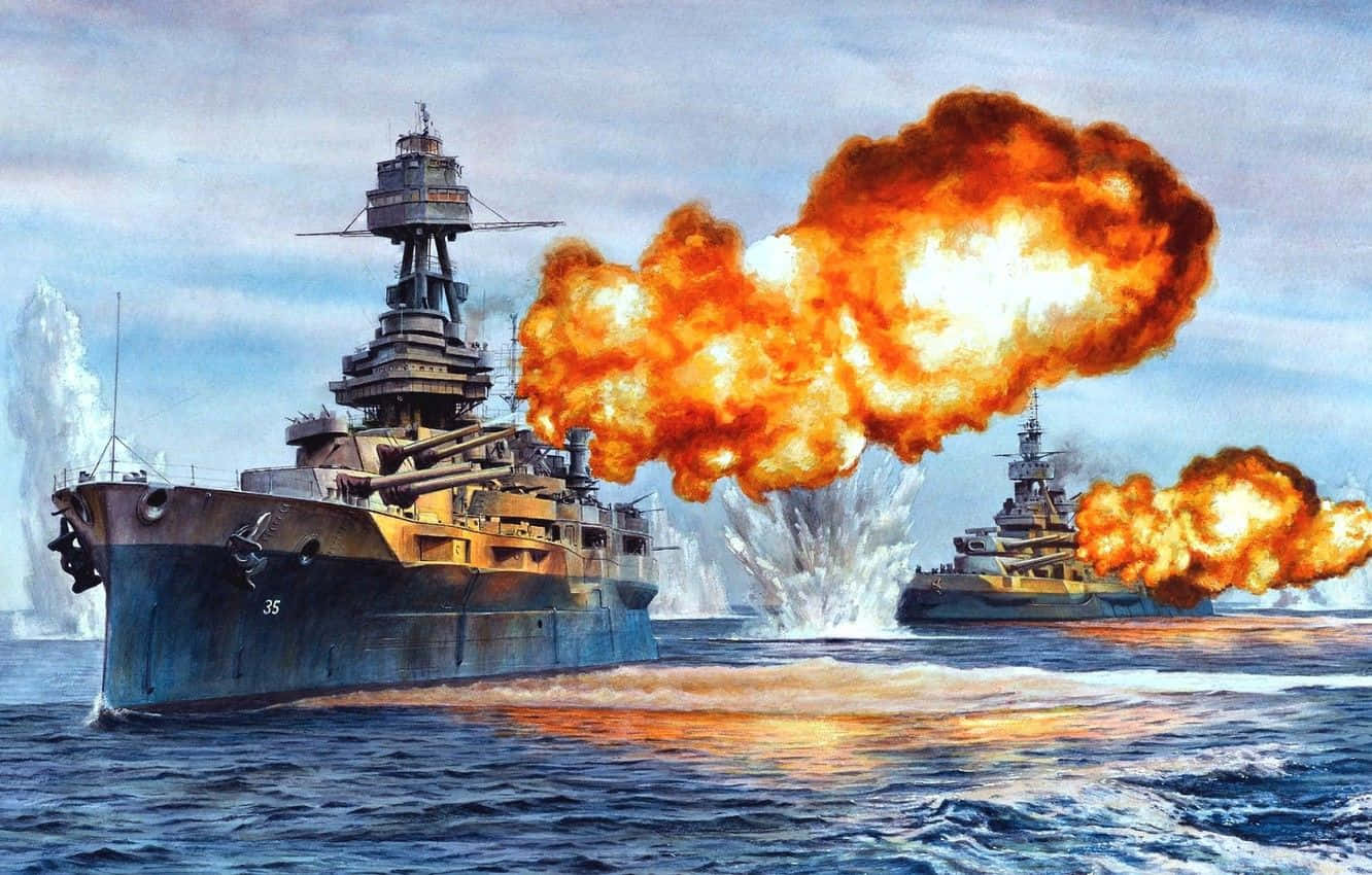 A view of an intense Navy battleship battle
