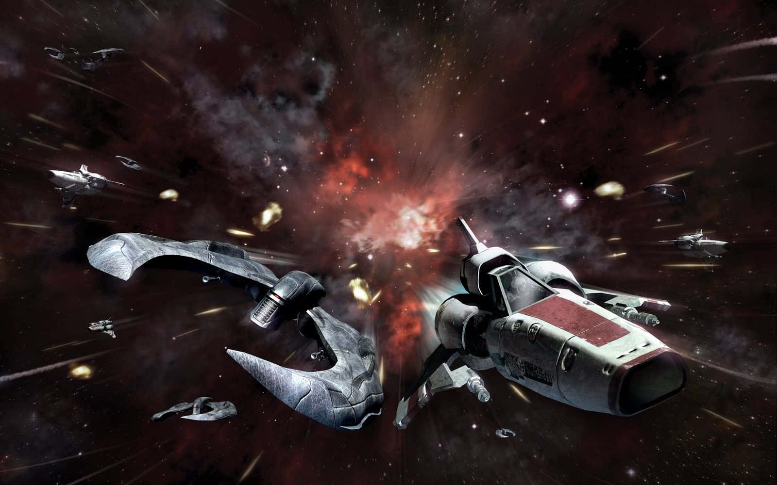 Naveespacial Battlestar Galactica Volando. Fondo de pantalla
